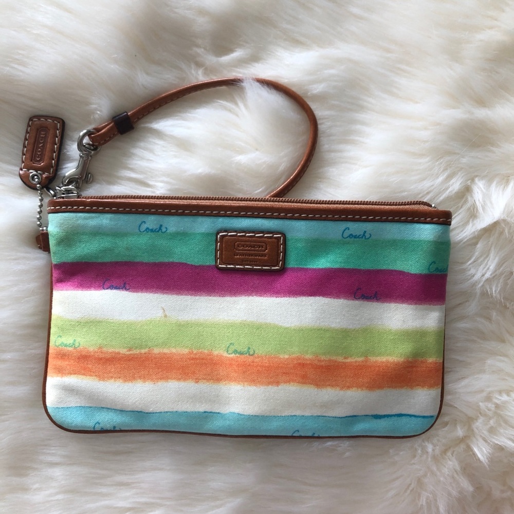 Multicolored Striped Coach Wristlet